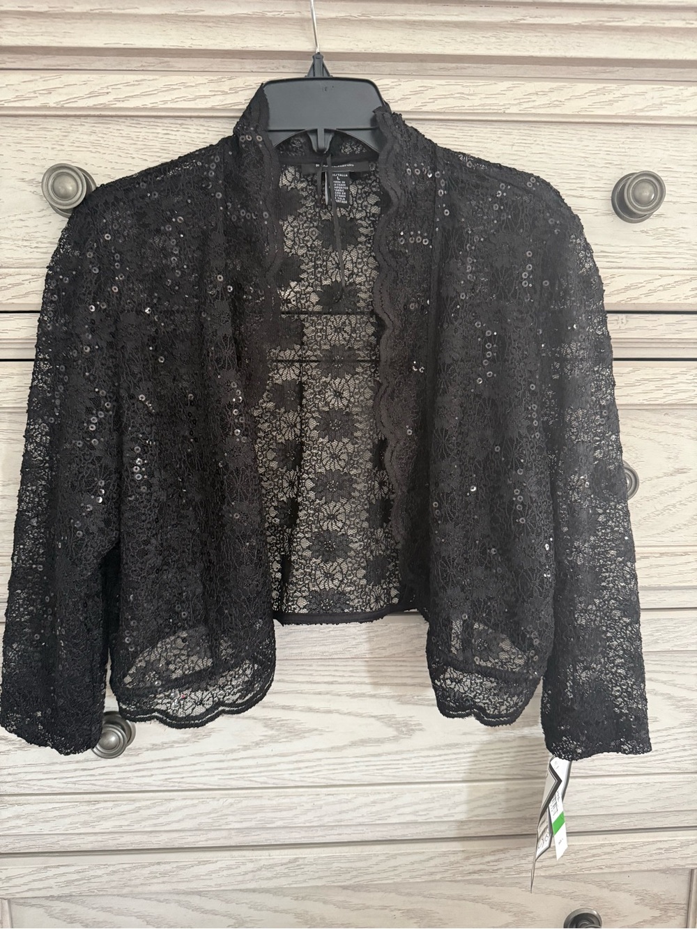 NWT R&M Richards Black Sequin Lace Shrug Bolero Evening Jacket (Size L)